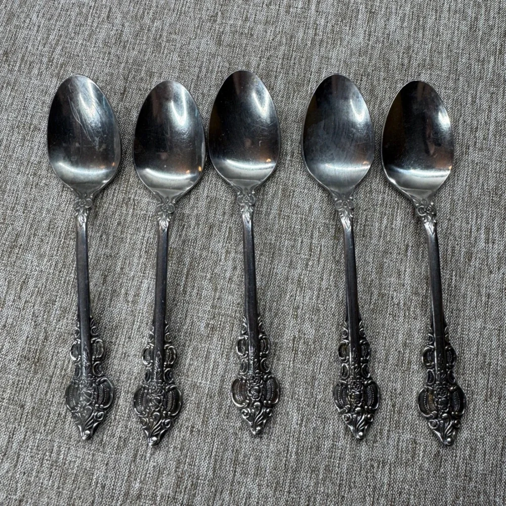 Oxford Hall‎ Stainless Flatware Sutherland Set of 5 Vintage Ornate Teaspoons